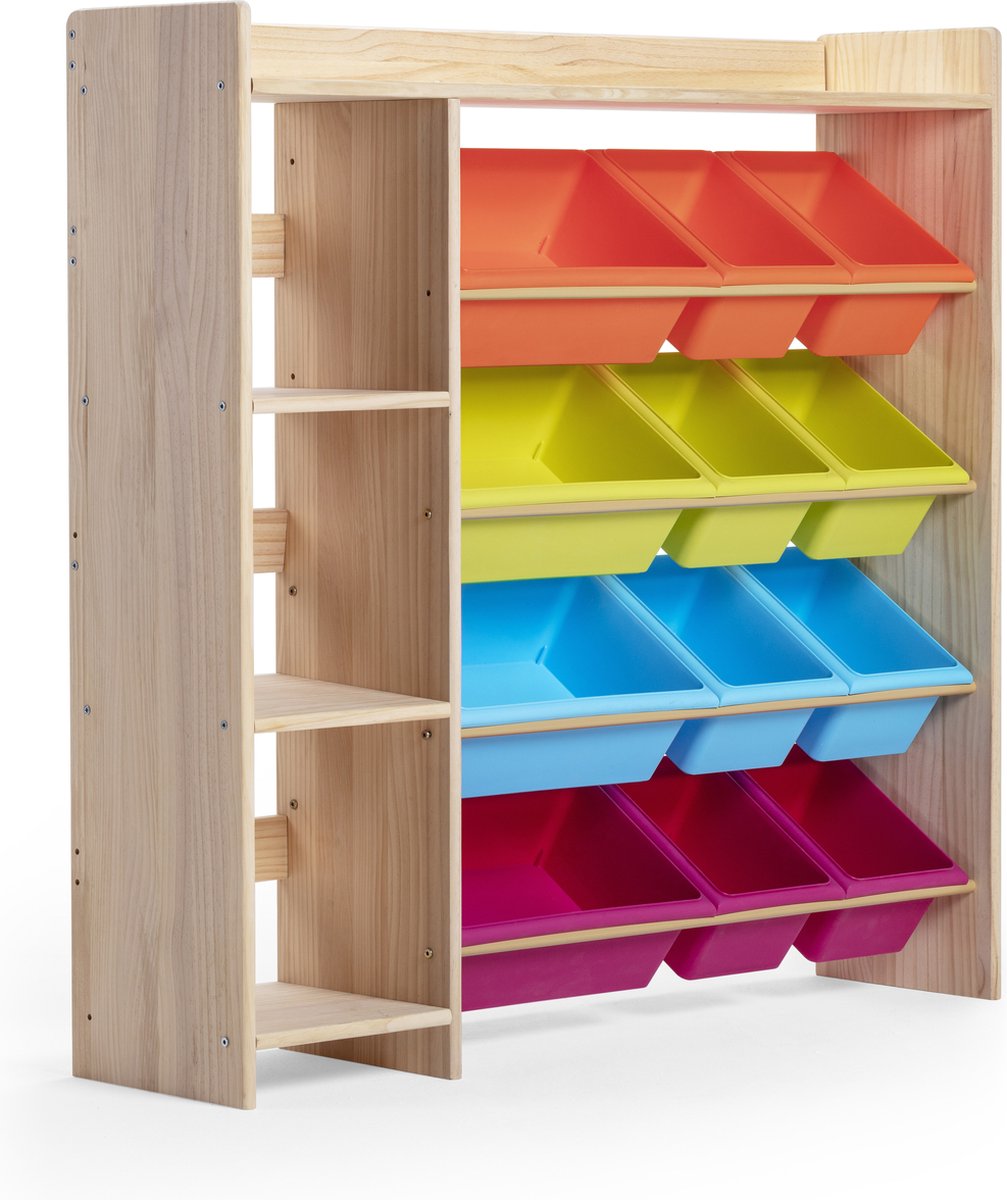 Children's solid wood 2-in-1 bookshelf & toy organizer