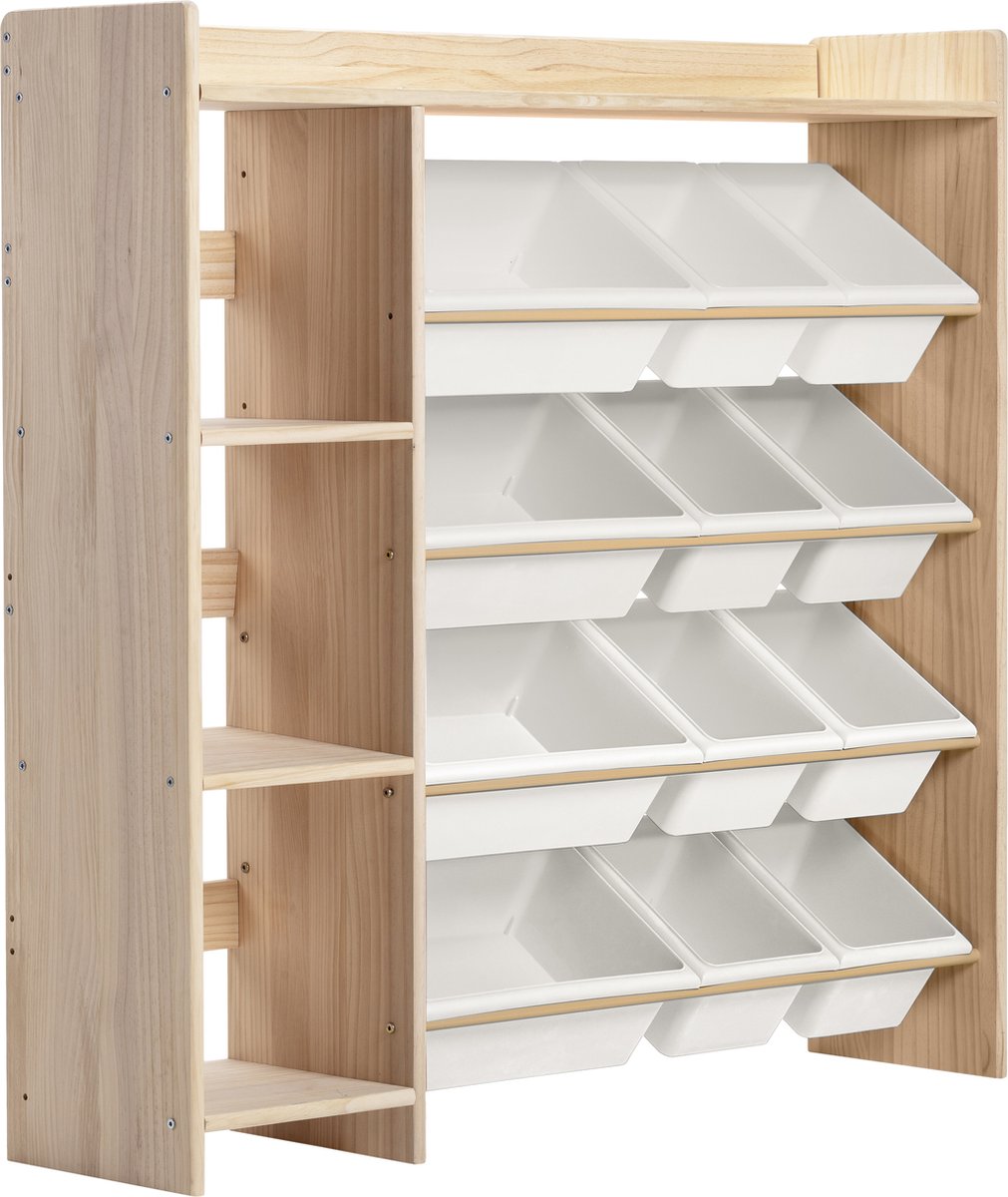 Children's solid wood 2-in-1 bookshelf & toy organizer