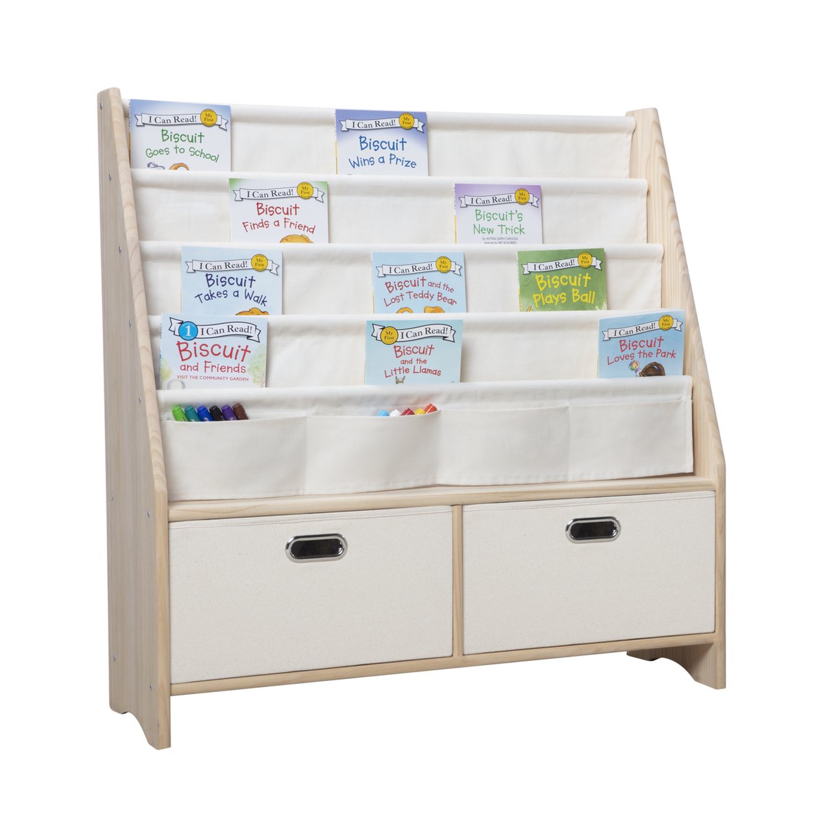 Children's solid wood 2-in-1  bookshelf & toy storage - Montessori