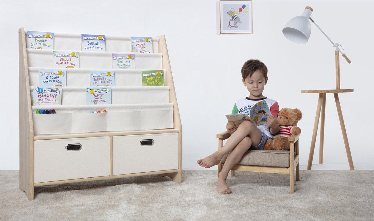 Children's solid wood 2-in-1  bookshelf & toy storage - Montessori