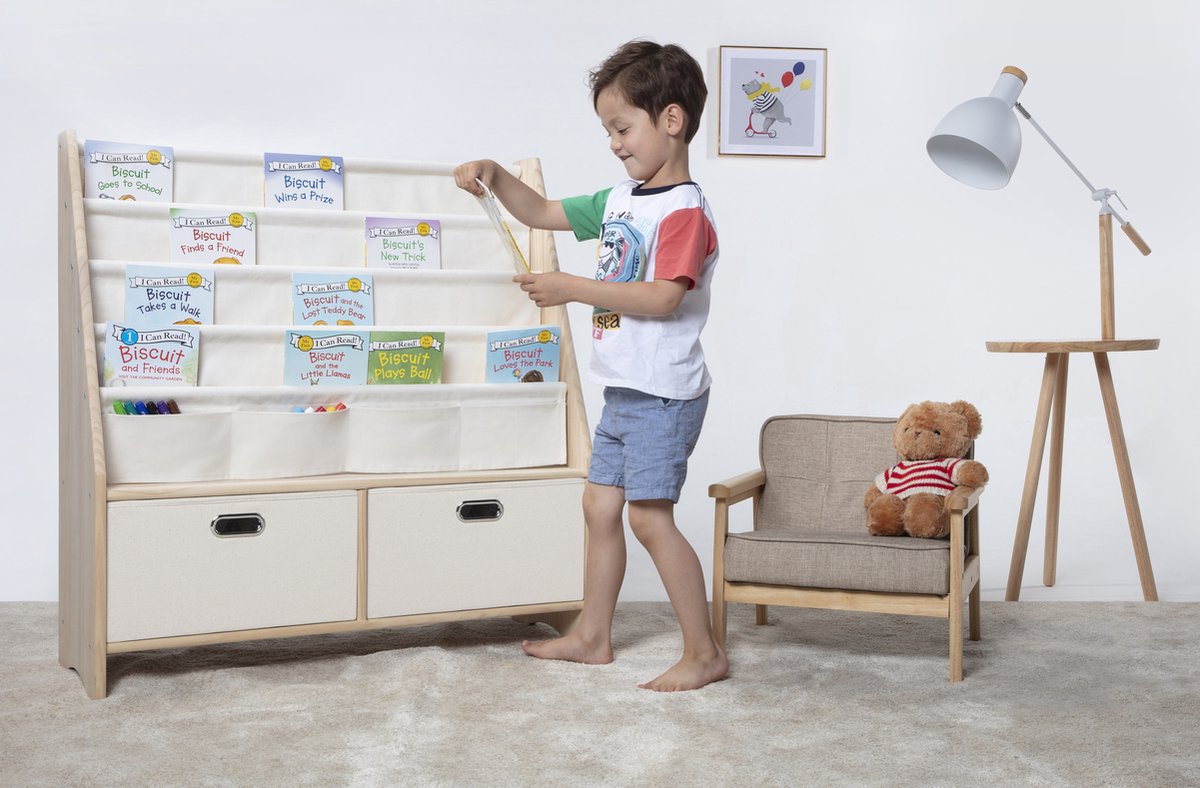 Children's solid wood 2-in-1  bookshelf & toy storage - Montessori