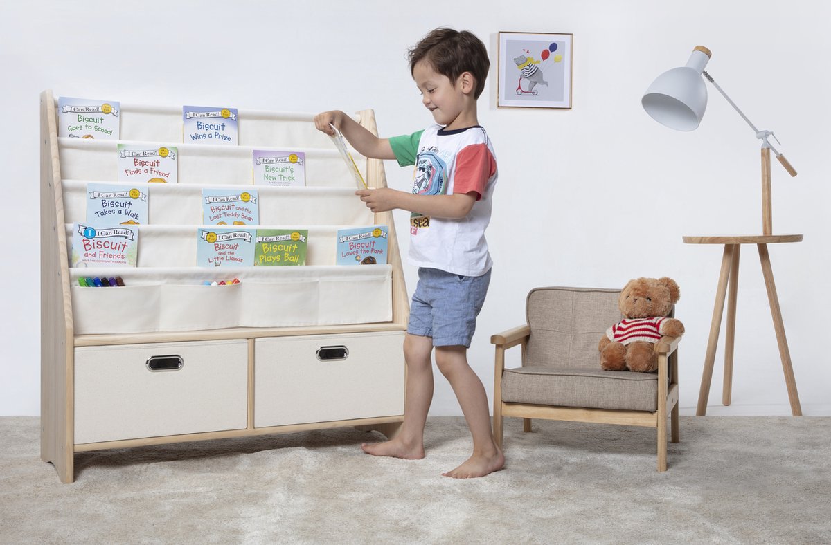 Montessori children's solid wood 2-in-1 bookshelf & toy storage - Montessori - WonderMind