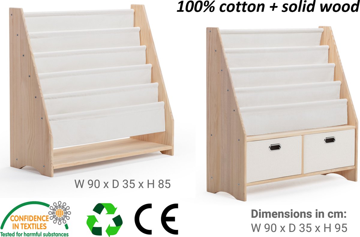 Children's solid wood 2-in-1  bookshelf & toy storage - Montessori