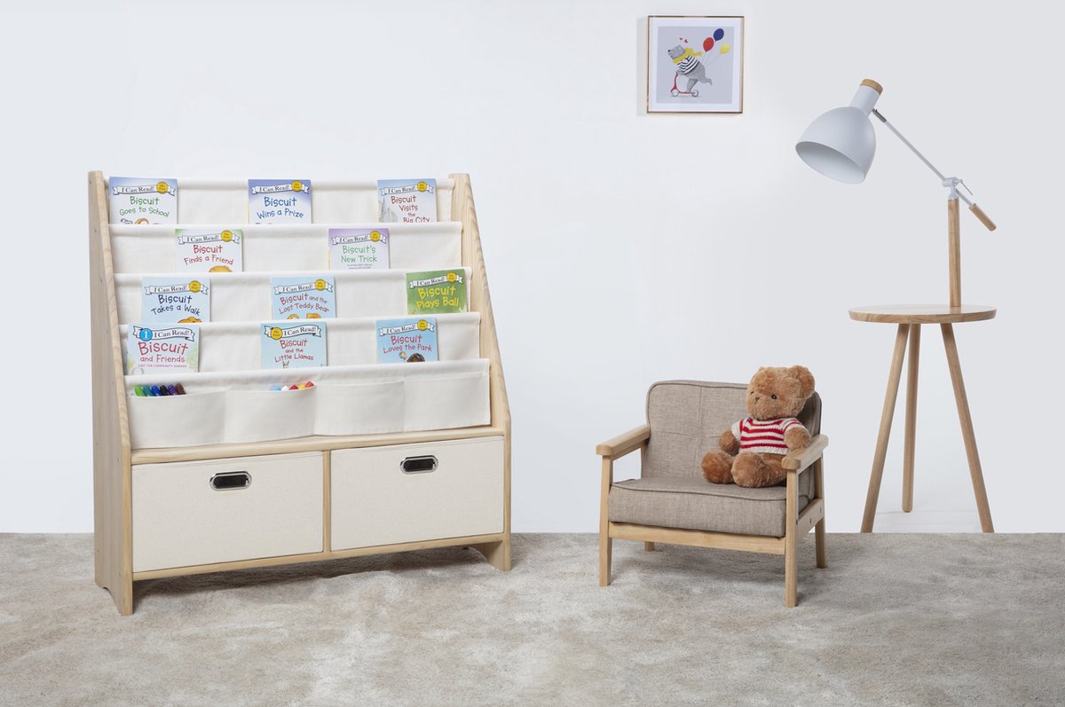 Children's solid wood 2-in-1  bookshelf & toy storage - Montessori