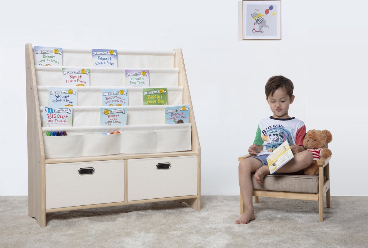 Montessori children's solid wood 2-in-1 bookshelf & toy storage - Montessori - WonderMind
