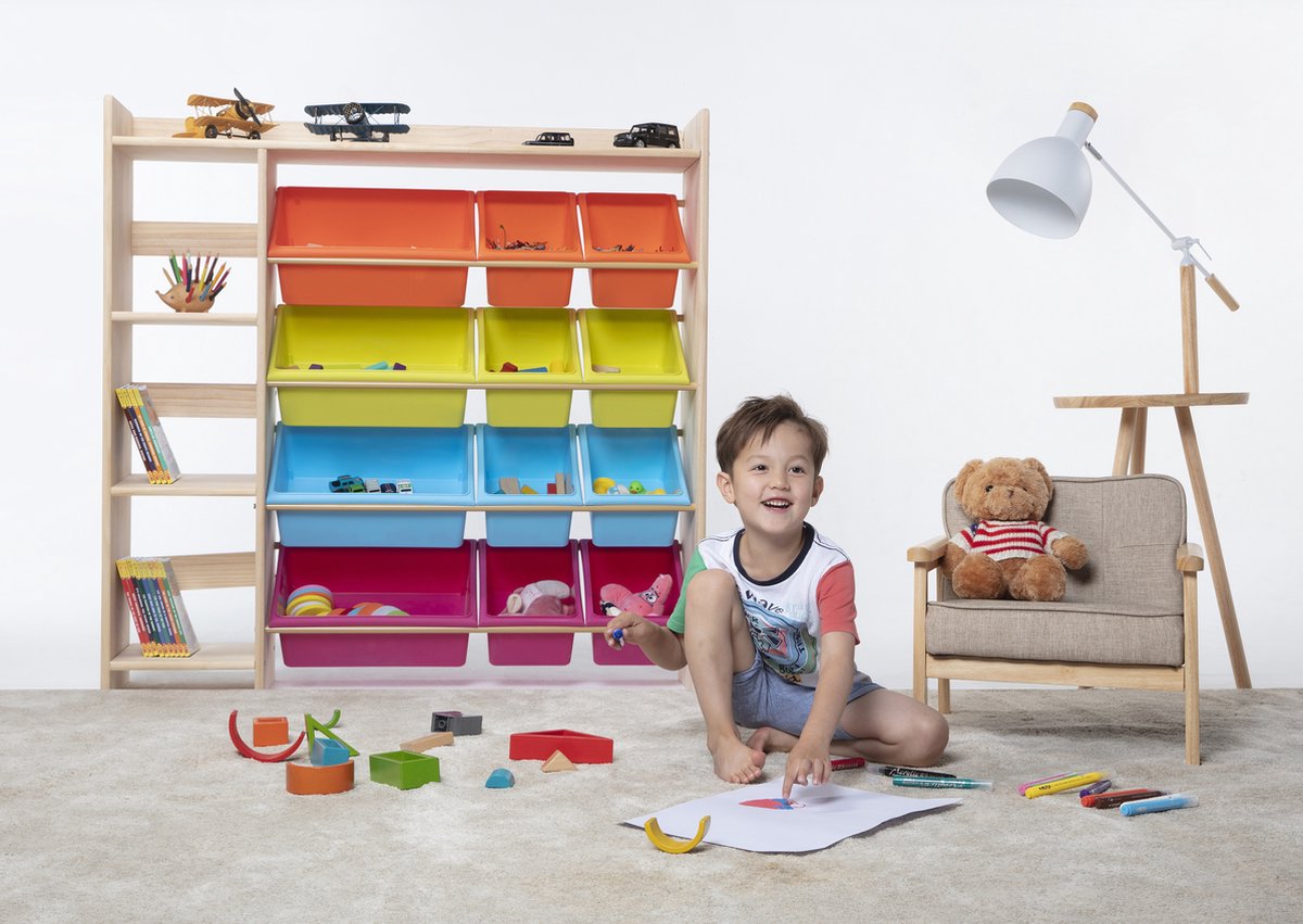 Children's solid wood 2-in-1 bookshelf & toy organizer