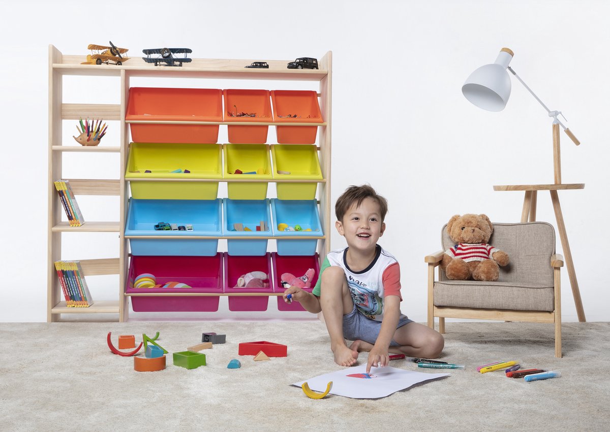 Montessori children's solid wood 2-in-1 bookshelf & toy organizer - WonderMind