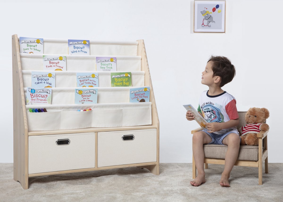 Montessori children's solid wood 2-in-1 bookshelf & toy storage - Montessori - WonderMind