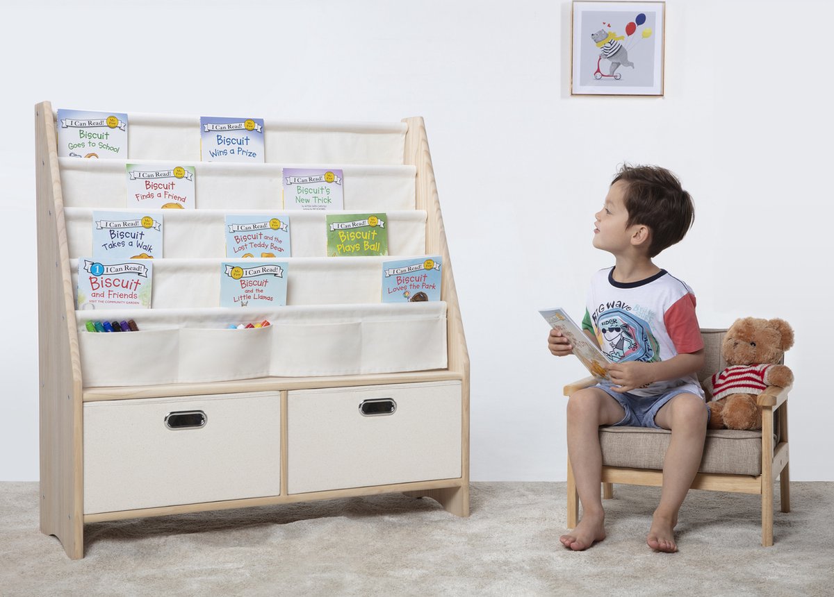 Children's solid wood 2-in-1  bookshelf & toy storage - Montessori