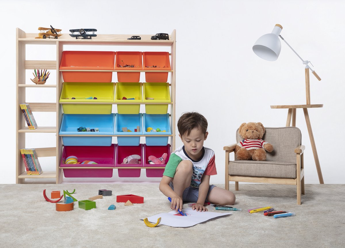 Children's solid wood 2-in-1 bookshelf & toy organizer