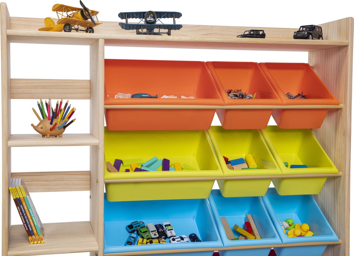 Children's solid wood 2-in-1 bookshelf & toy organizer