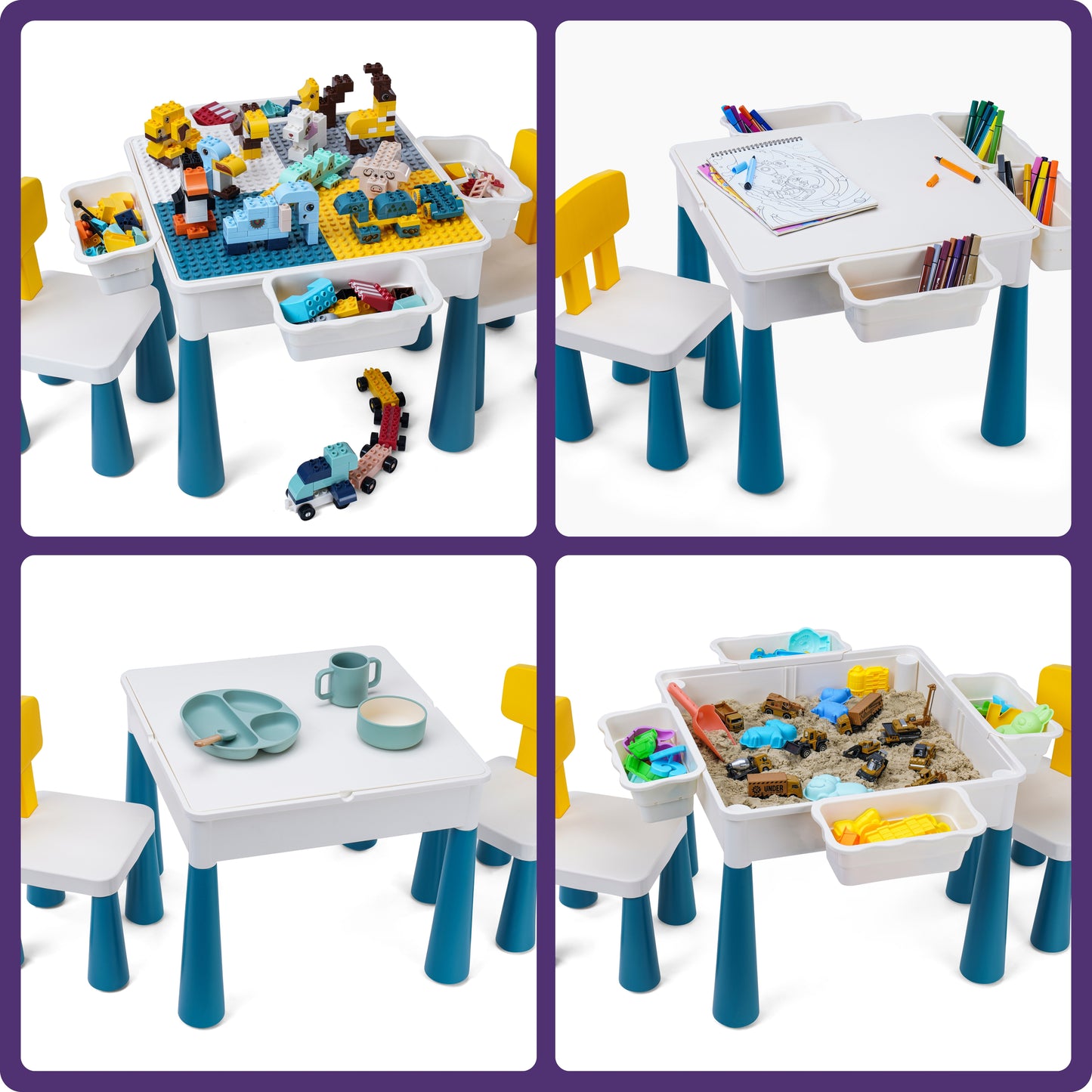 4-1 Play/Work/Mud Table (DUPLO® or LEGO® compatible) for indoors or outdoors + Chairs and Bricks - WonderMind