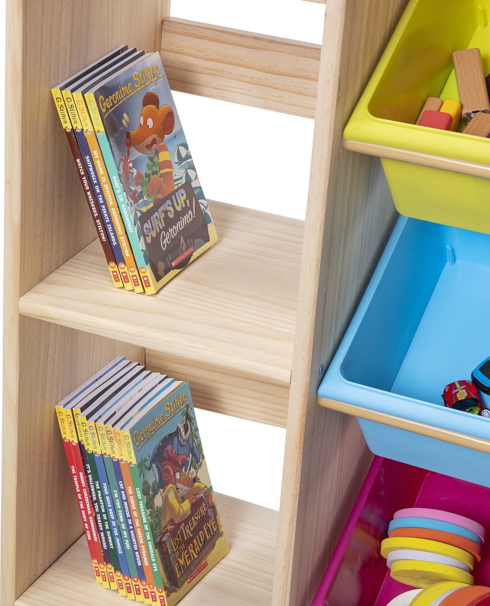 Children's solid wood 2-in-1 bookshelf & toy organizer