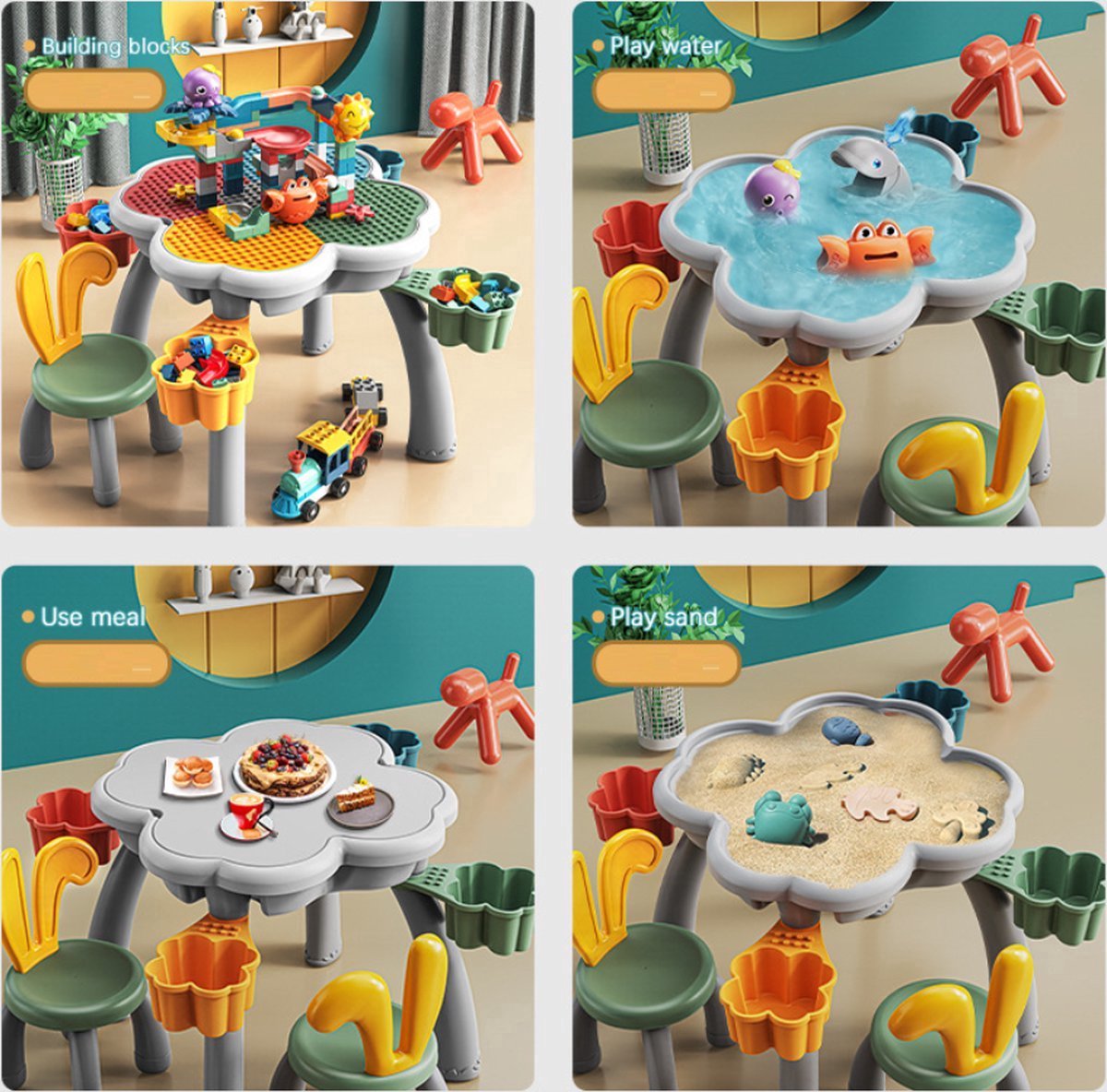 Play table set "Flower" - table compatible with DUPLO + 152 piece marble race track + 1 bunny chair