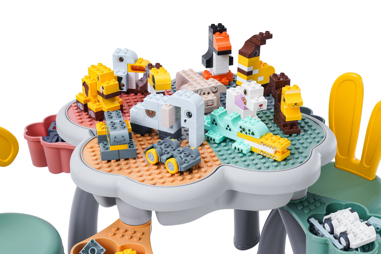 "Bunny" Play/Work/Mud Table (DUPLO® Compatible) for indoors or outdoors + Chairs and Bricks - WonderMind