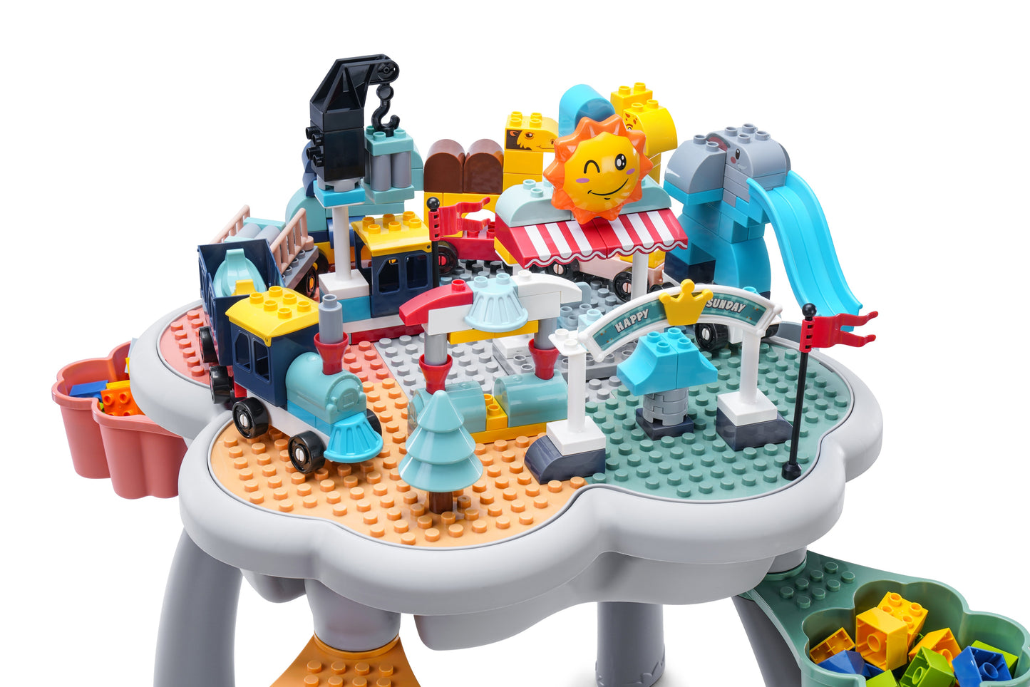 "Bunny" Play/Work/Mud Table (DUPLO® Compatible) for indoors or outdoors + Chairs and Bricks - WonderMind