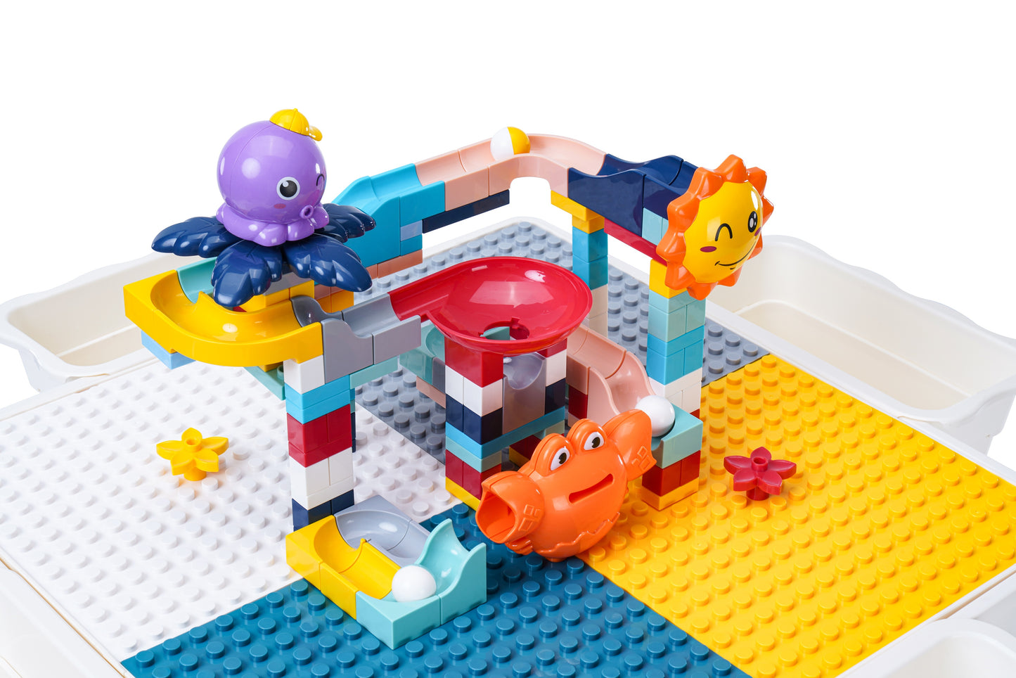 4-1 Play/Work/Mud Table (DUPLO® or LEGO® compatible) for indoors or outdoors + Chairs and Bricks - WonderMind