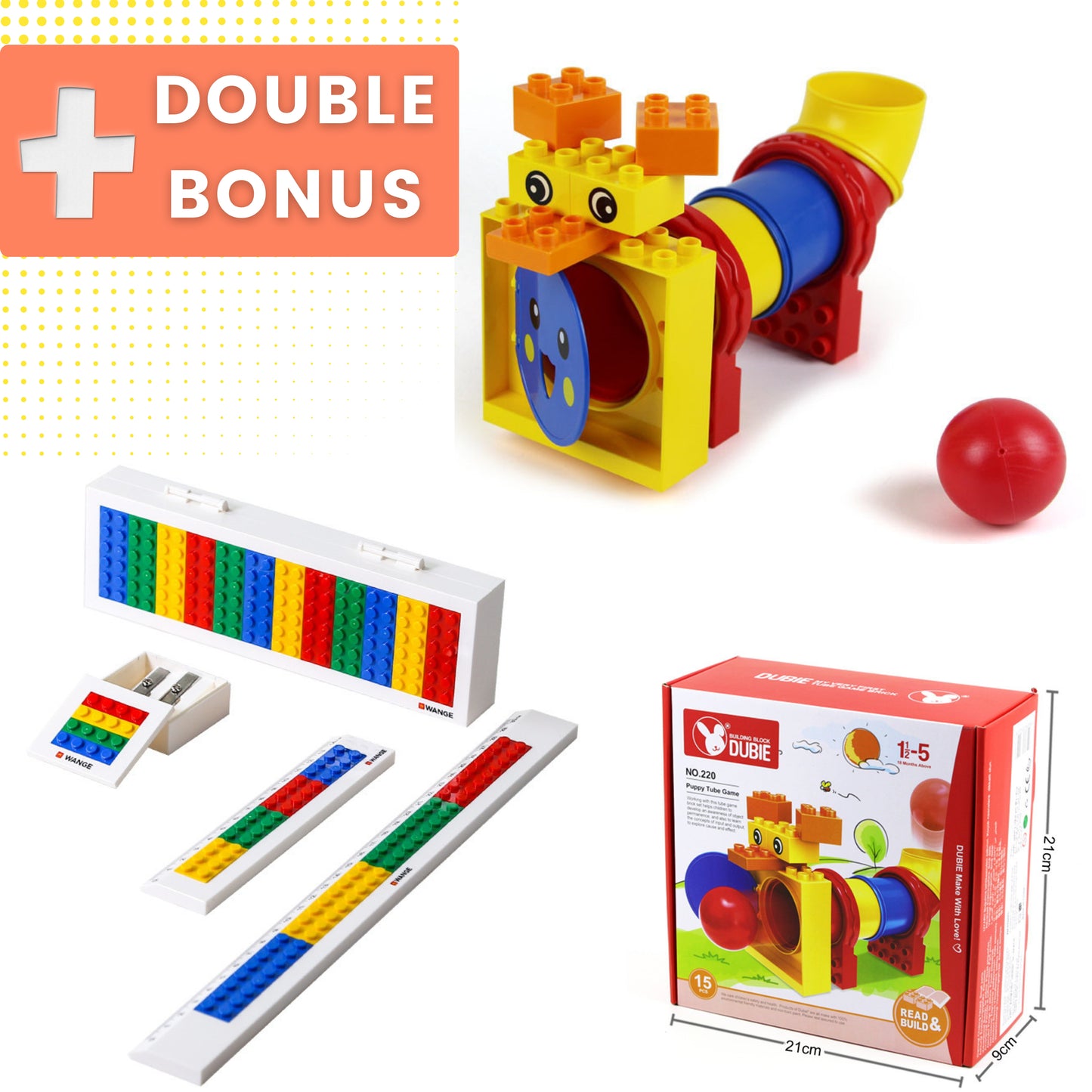 Solid Wood Montessori Children's Play Table Set + Stool, Building Blocks & Writing Set - LEGO® and DUPLO® compatible - WonderMind