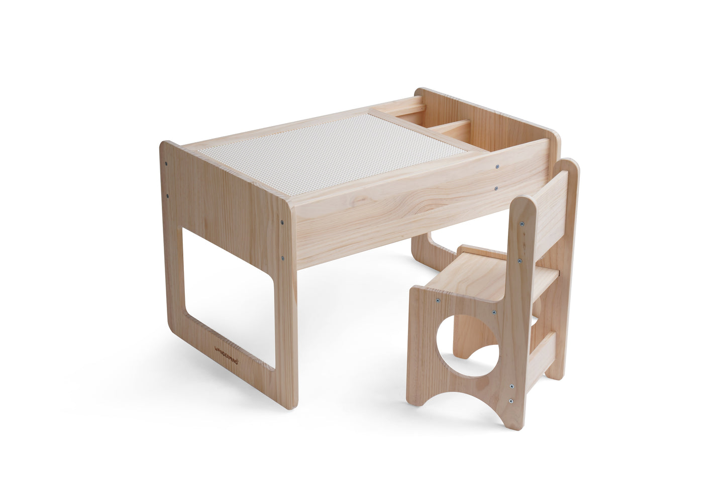 Solid Wood Montessori Play Table with Storage + Chair, Building Blocks & Writing Set - LEGO® and DUPLO® compatible - WonderMind