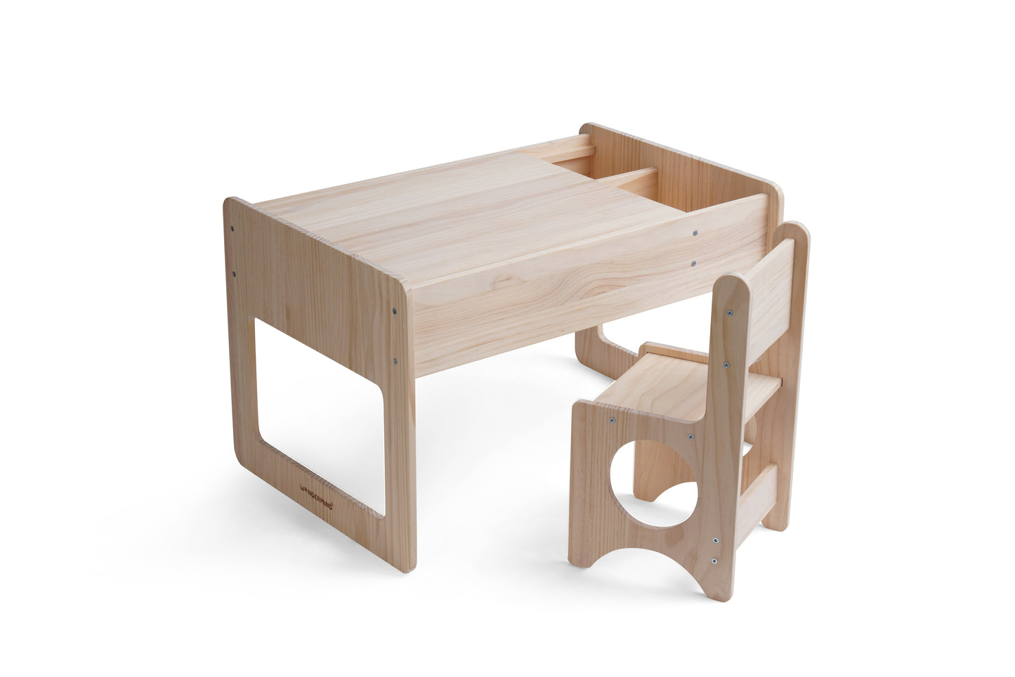 Solid Wood Montessori Play Table with Storage + Chair, Building Blocks & Writing Set - LEGO® and DUPLO® compatible - WonderMind