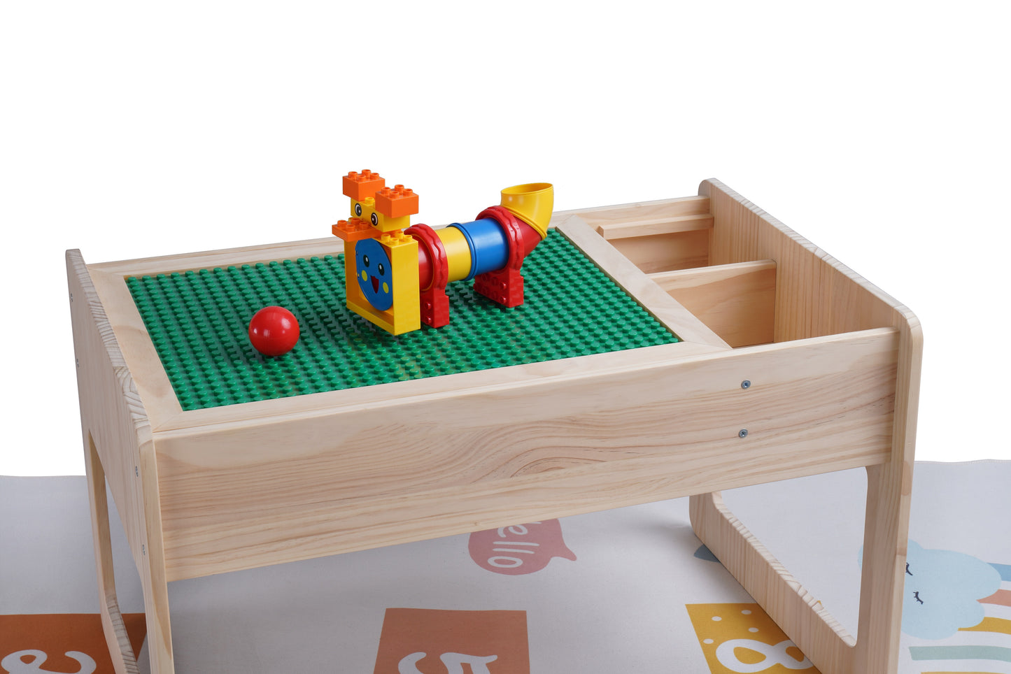 Solid Wood Montessori Play Table with Storage + Chair, Building Blocks & Writing Set - LEGO® and DUPLO® compatible - WonderMind
