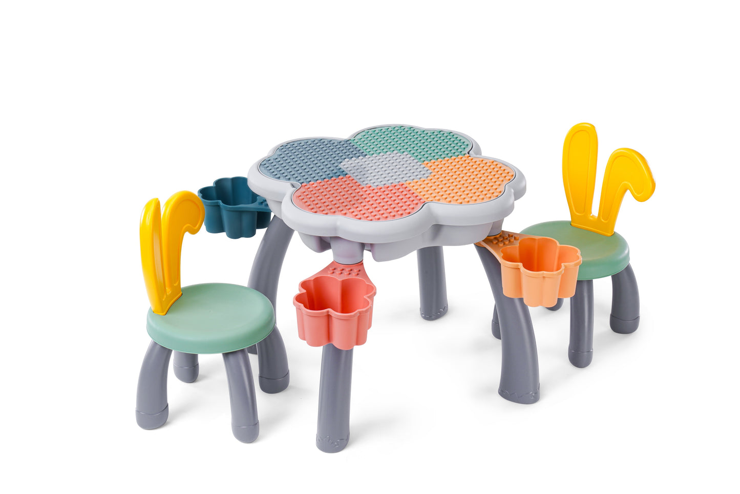 "Bunny" Play/Work/Mud Table (DUPLO® Compatible) for indoors or outdoors + Chairs and Bricks - WonderMind