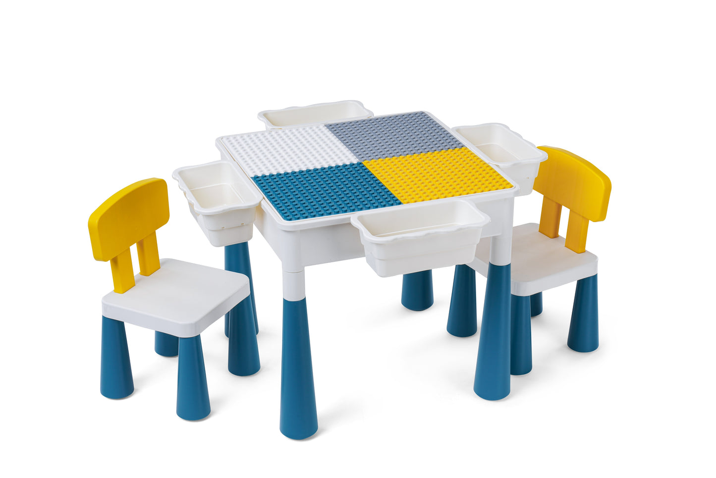 4-1 Play/Work/Mud Table (DUPLO® or LEGO® compatible) for indoors or outdoors + Chairs and Bricks - WonderMind