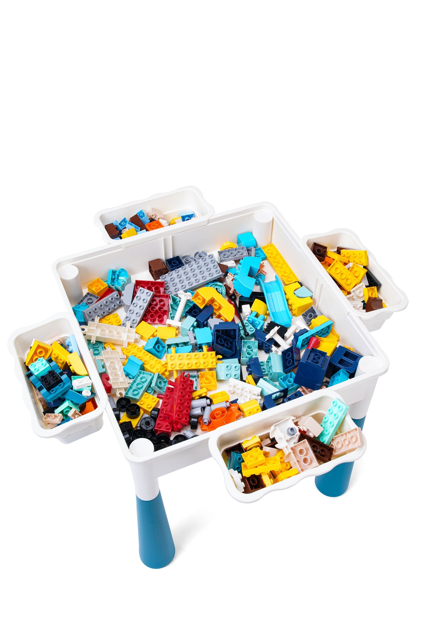 4-1 Play/Work/Mud Table (DUPLO® or LEGO® compatible) for indoors or outdoors + Chairs and Bricks - WonderMind