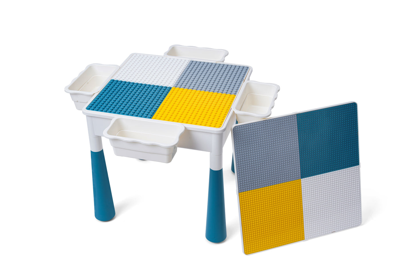 4-1 Play/Work/Mud Table (DUPLO® or LEGO® compatible) for indoors or outdoors + Chairs and Bricks - WonderMind