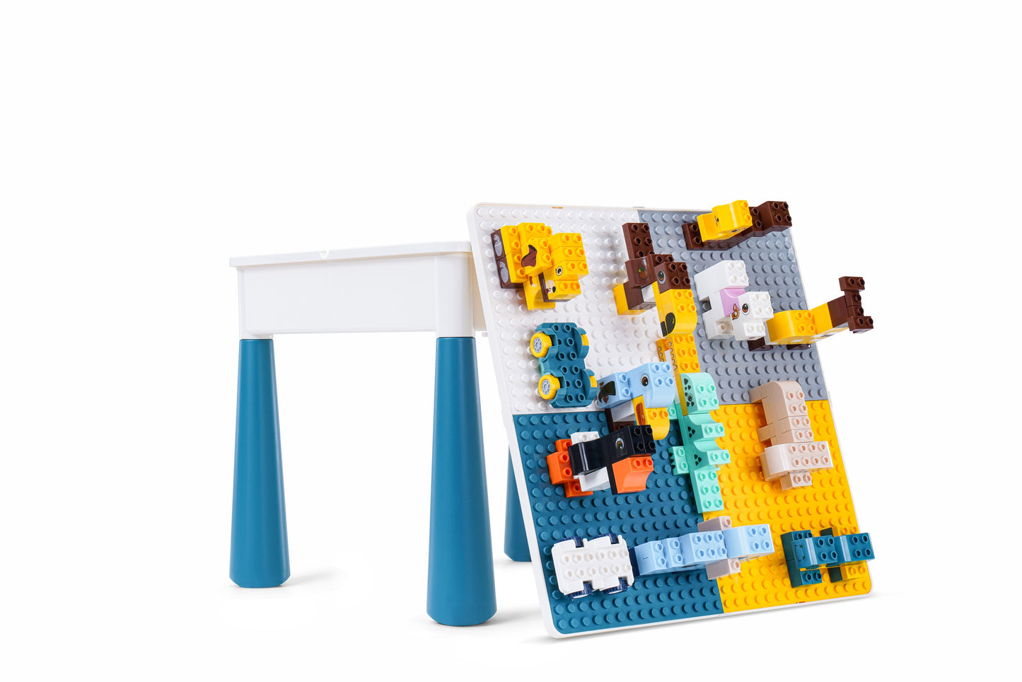 4-1 Play/Work/Mud Table (DUPLO® or LEGO® compatible) for indoors or outdoors + Chairs and Bricks - WonderMind