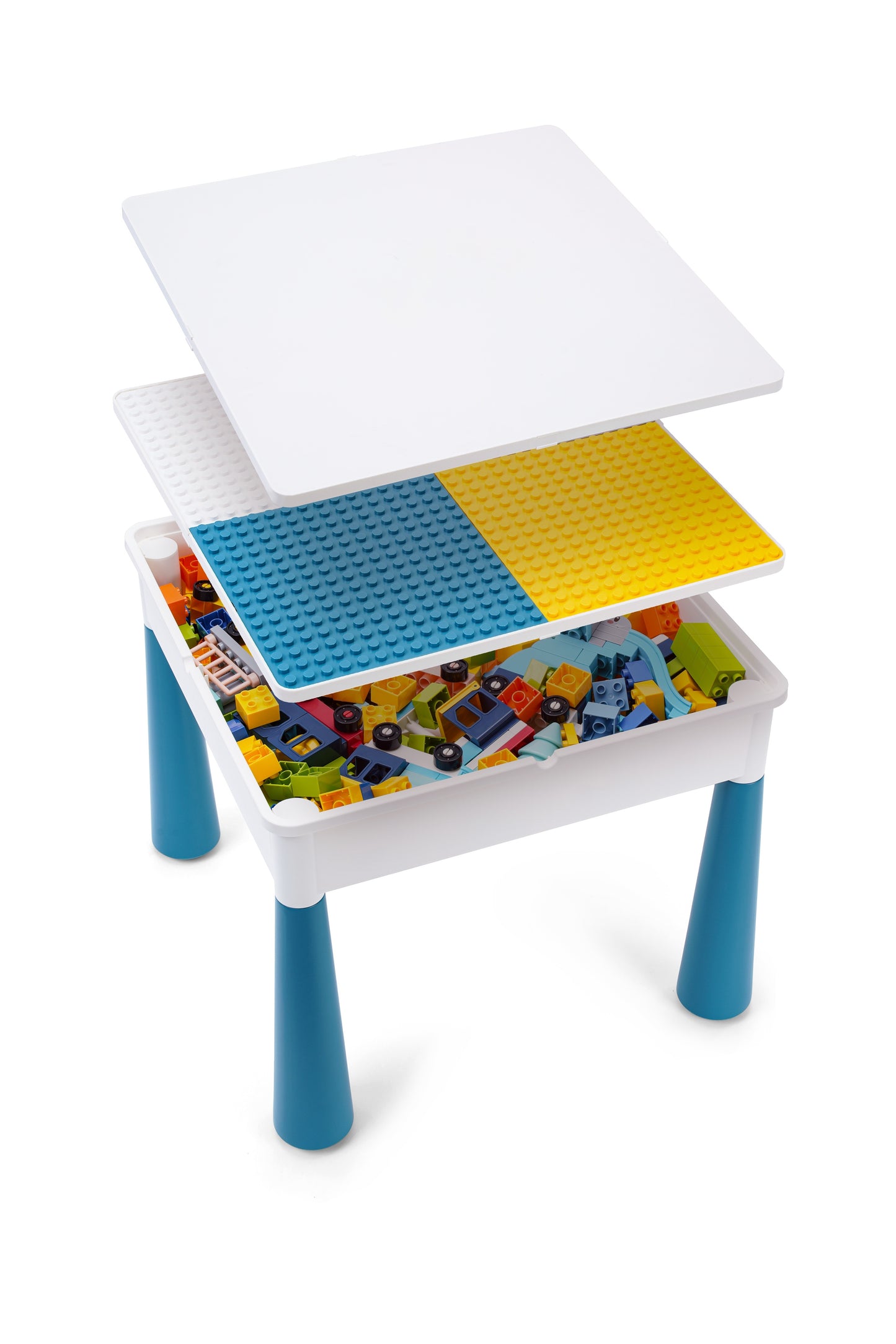 4-1 Play/Work/Mud Table (DUPLO® or LEGO® compatible) for indoors or outdoors + Chairs and Bricks - WonderMind