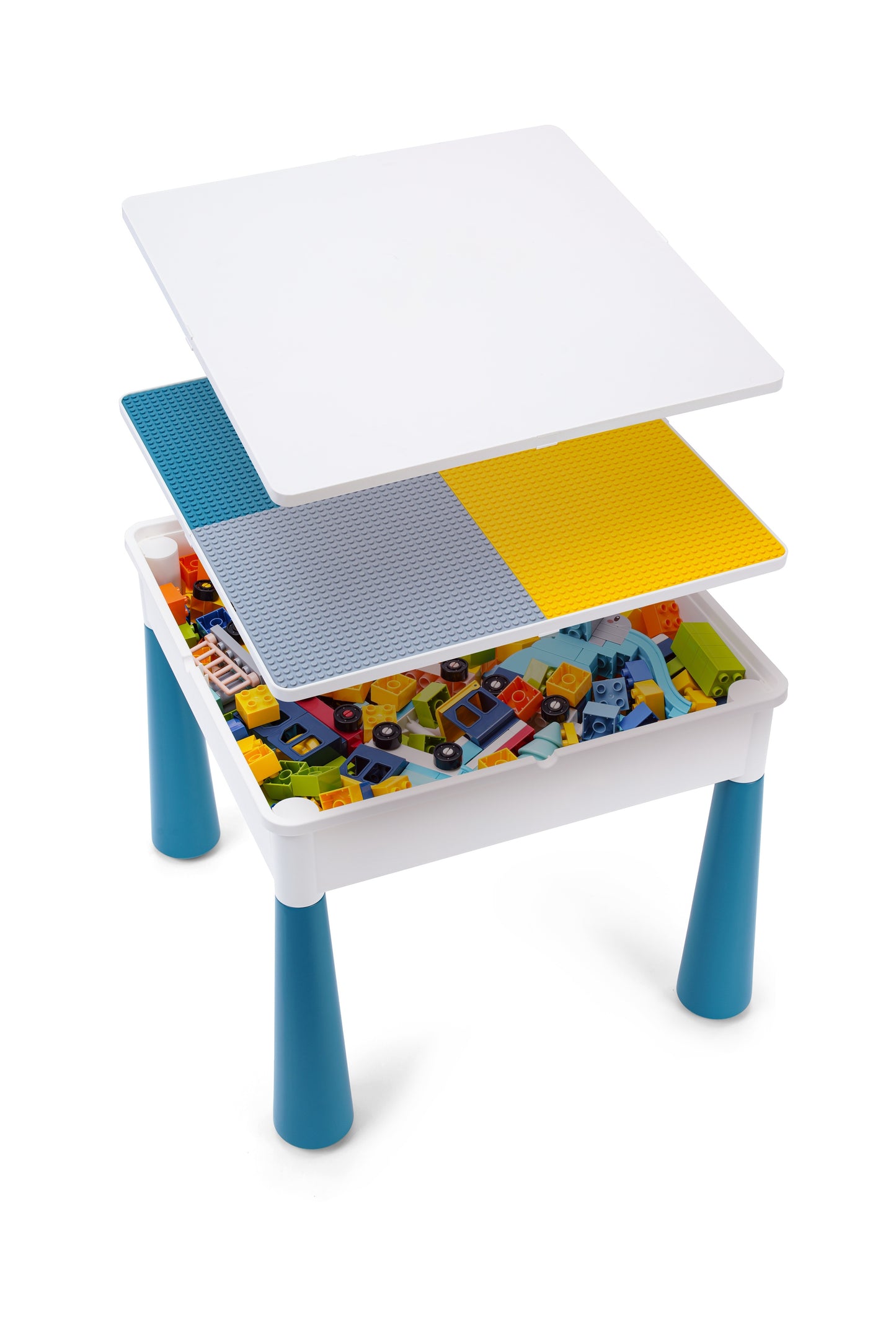 4-1 Play/Work/Mud Table (DUPLO® or LEGO® compatible) for indoors or outdoors + Chairs and Bricks - WonderMind