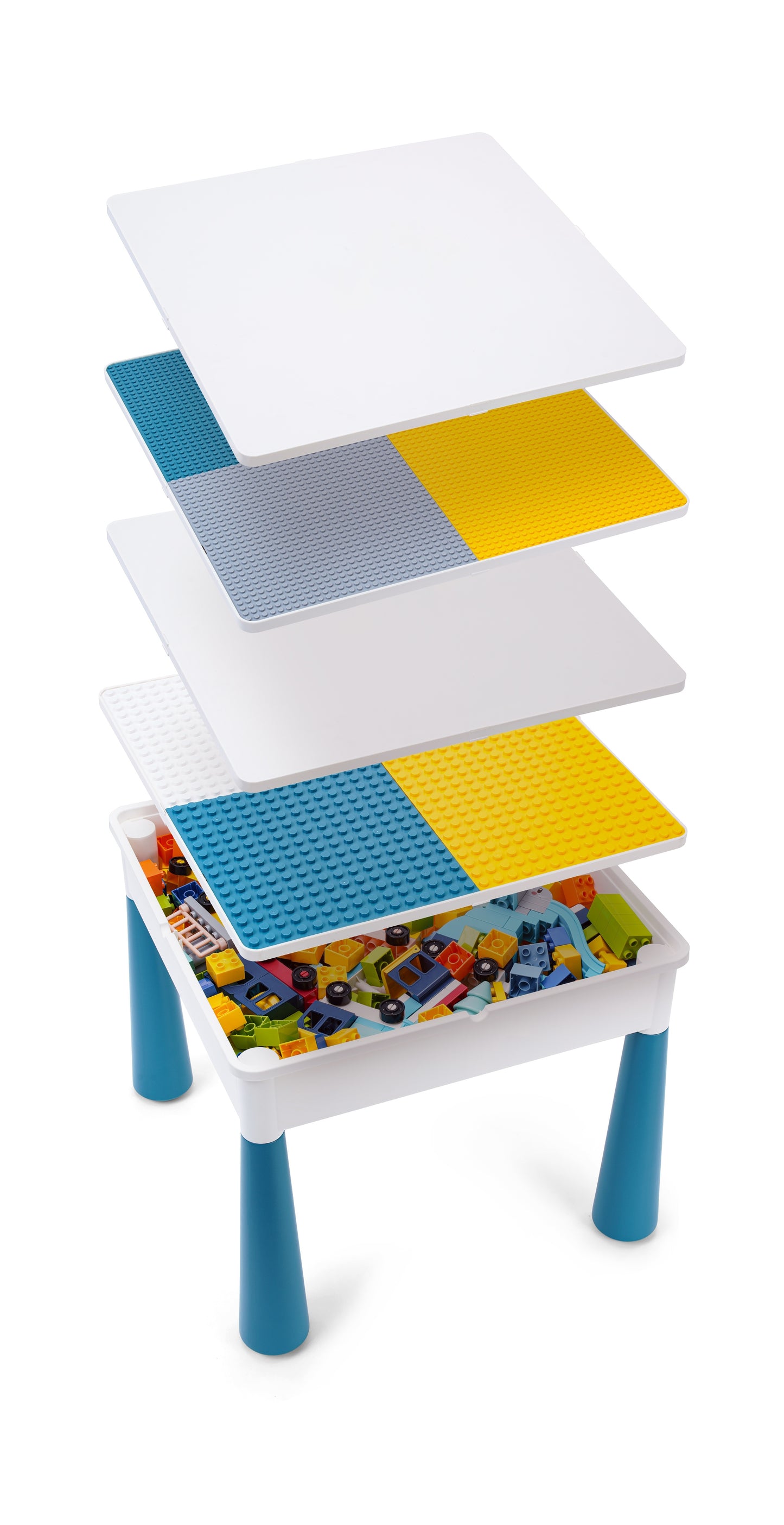 4-1 Play/Work/Mud Table (DUPLO® or LEGO® compatible) for indoors or outdoors + Chairs and Bricks - WonderMind