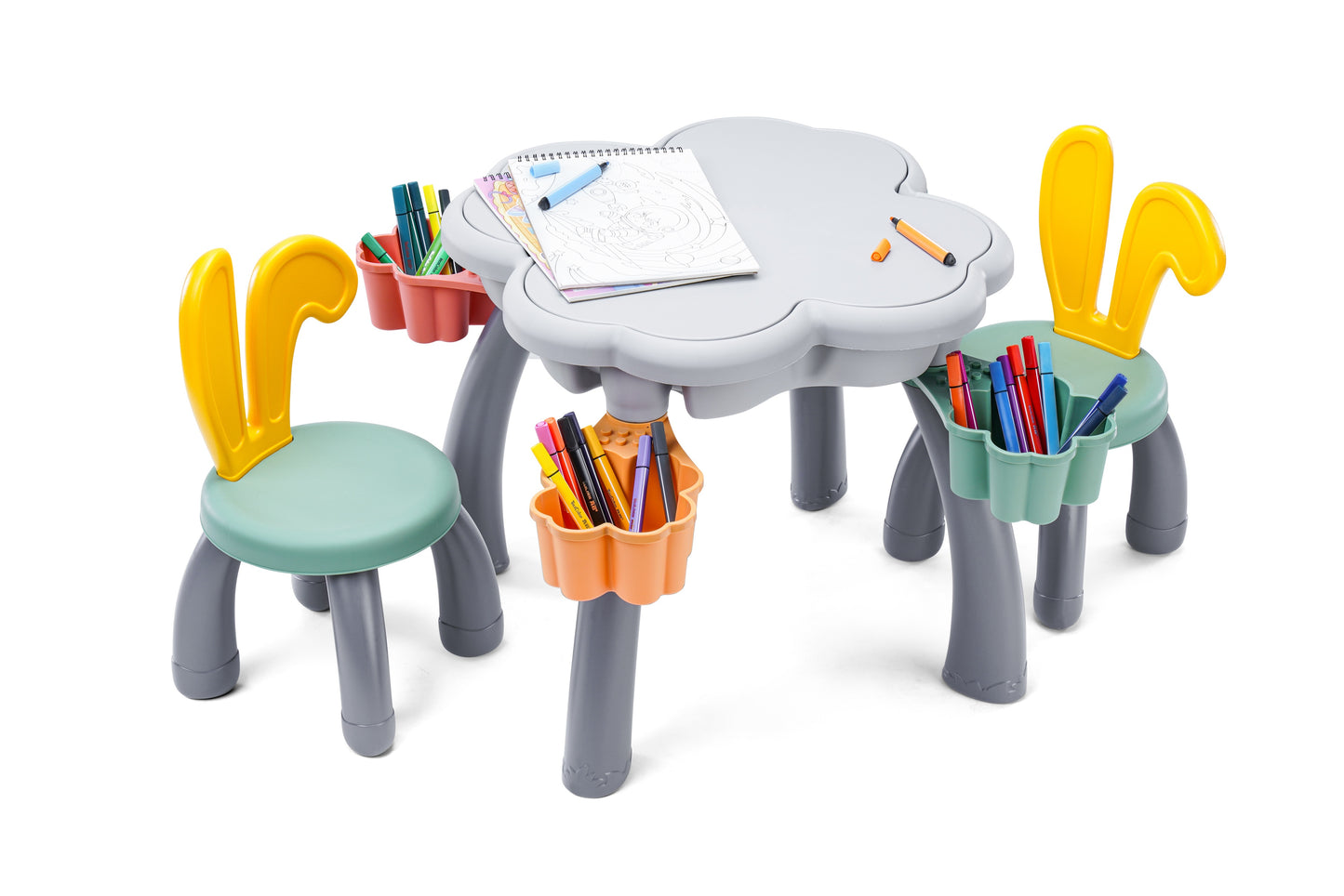 "Bunny" Play/Work/Mud Table (DUPLO® Compatible) for indoors or outdoors + Chairs and Bricks - WonderMind
