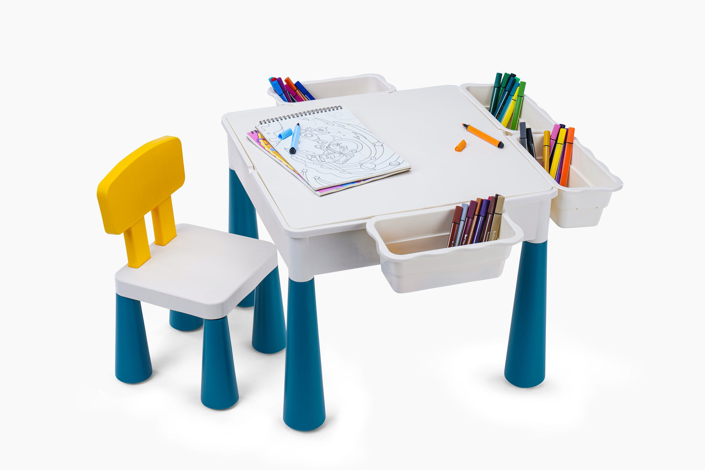 4-1 Play/Work/Mud Table (DUPLO® or LEGO® compatible) for indoors or outdoors + Chairs and Bricks - WonderMind