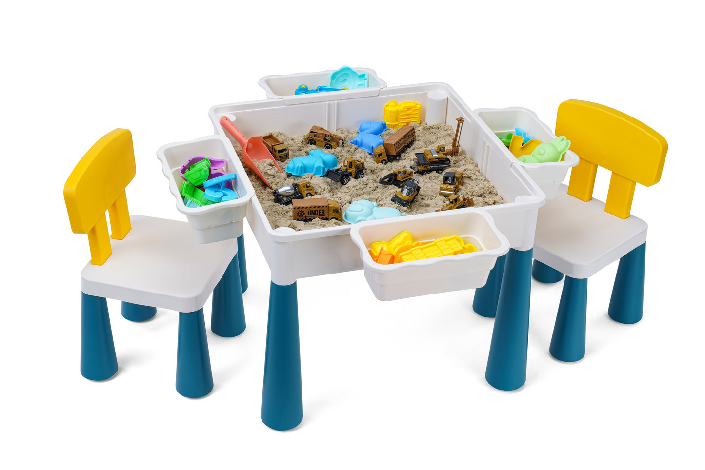 4-1 Play/Work/Mud Table (DUPLO® or LEGO® compatible) for indoors or outdoors + Chairs and Bricks - WonderMind