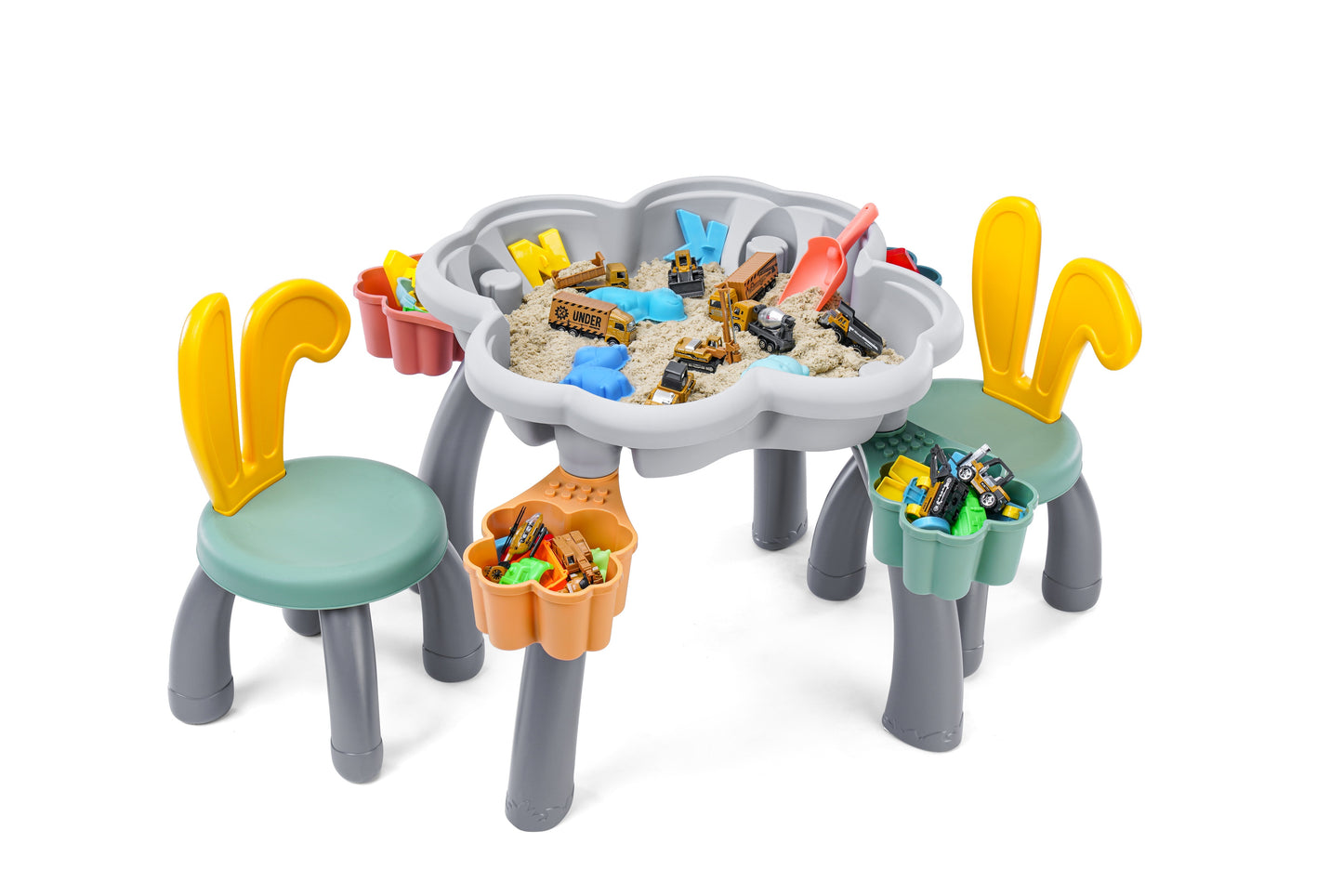 "Bunny" Play/Work/Mud Table (DUPLO® Compatible) for indoors or outdoors + Chairs and Bricks - WonderMind