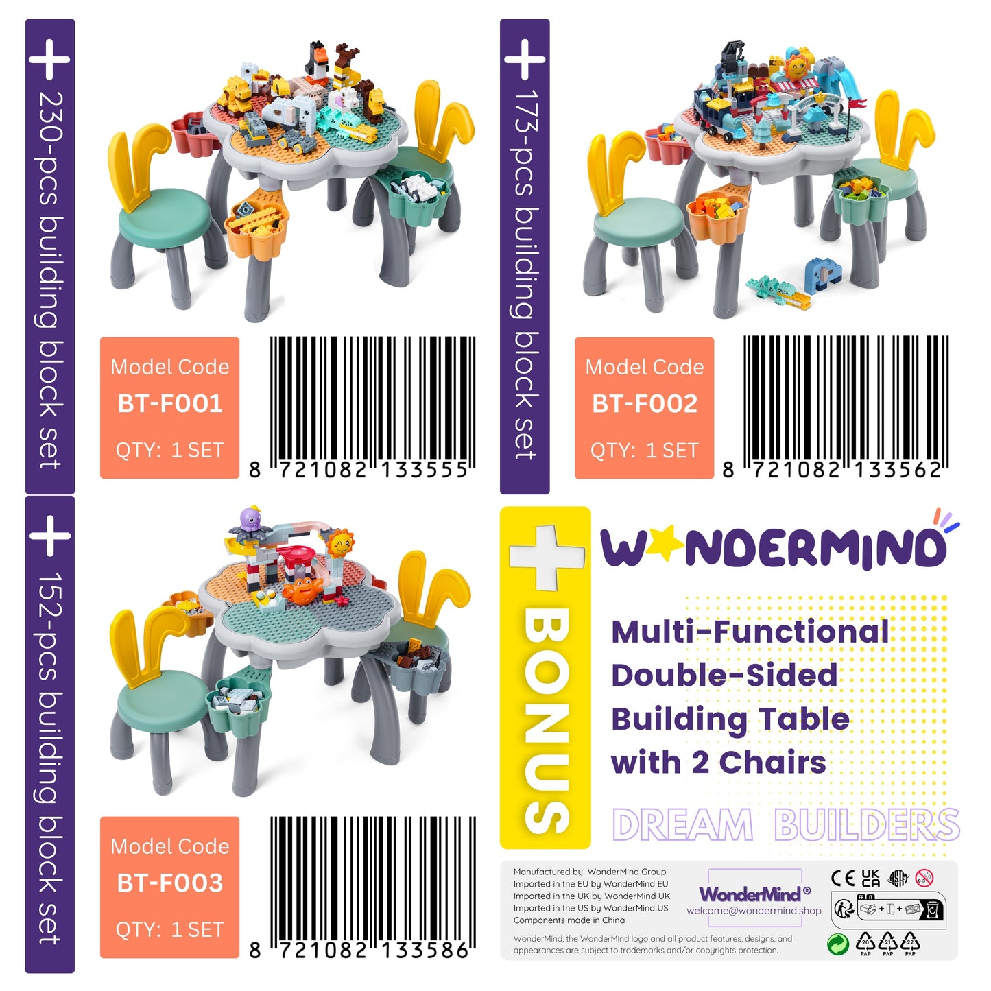 "Bunny" Play/Work/Mud Table (DUPLO® Compatible) for indoors or outdoors + Chairs and Bricks - WonderMind