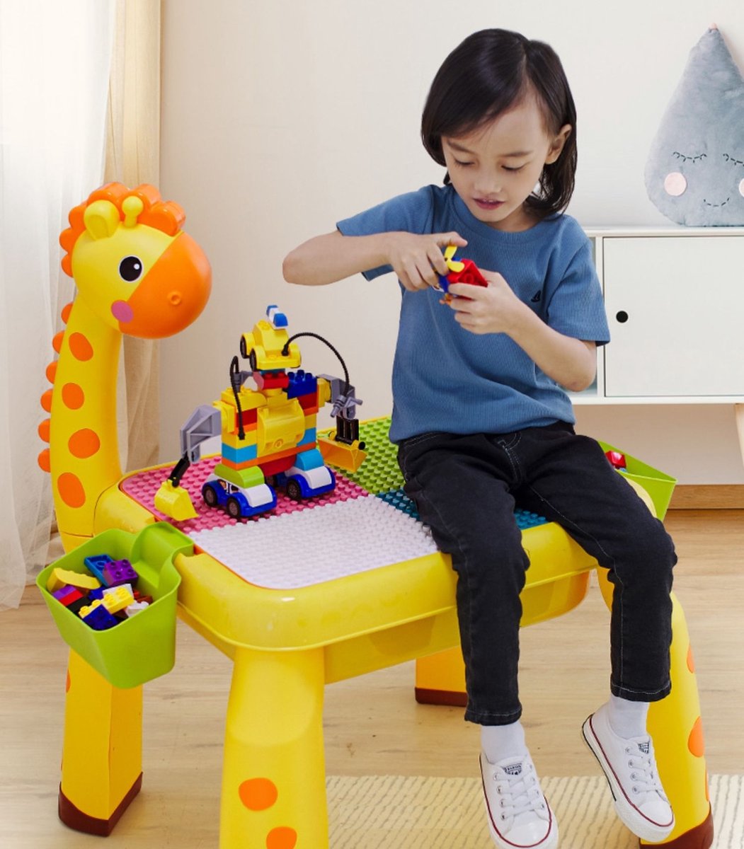 Play table set 'Giraffe' - table 2-in-1 compatible with LEGO and DUPLO + 110-piece marble race track + 2 chairs