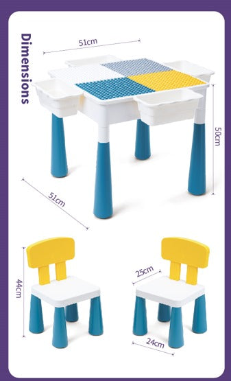 4-1 Play/Work/Mud Table (DUPLO® or LEGO® compatible) for indoors or outdoors + Chairs and Bricks - WonderMind