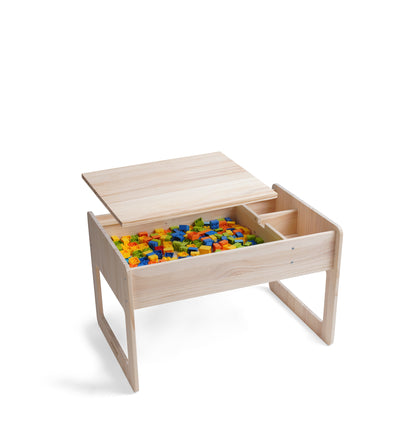 Solid Wood Montessori Play Table with Storage + Chair, Building Blocks & Writing Set - LEGO® and DUPLO® compatible - WonderMind 