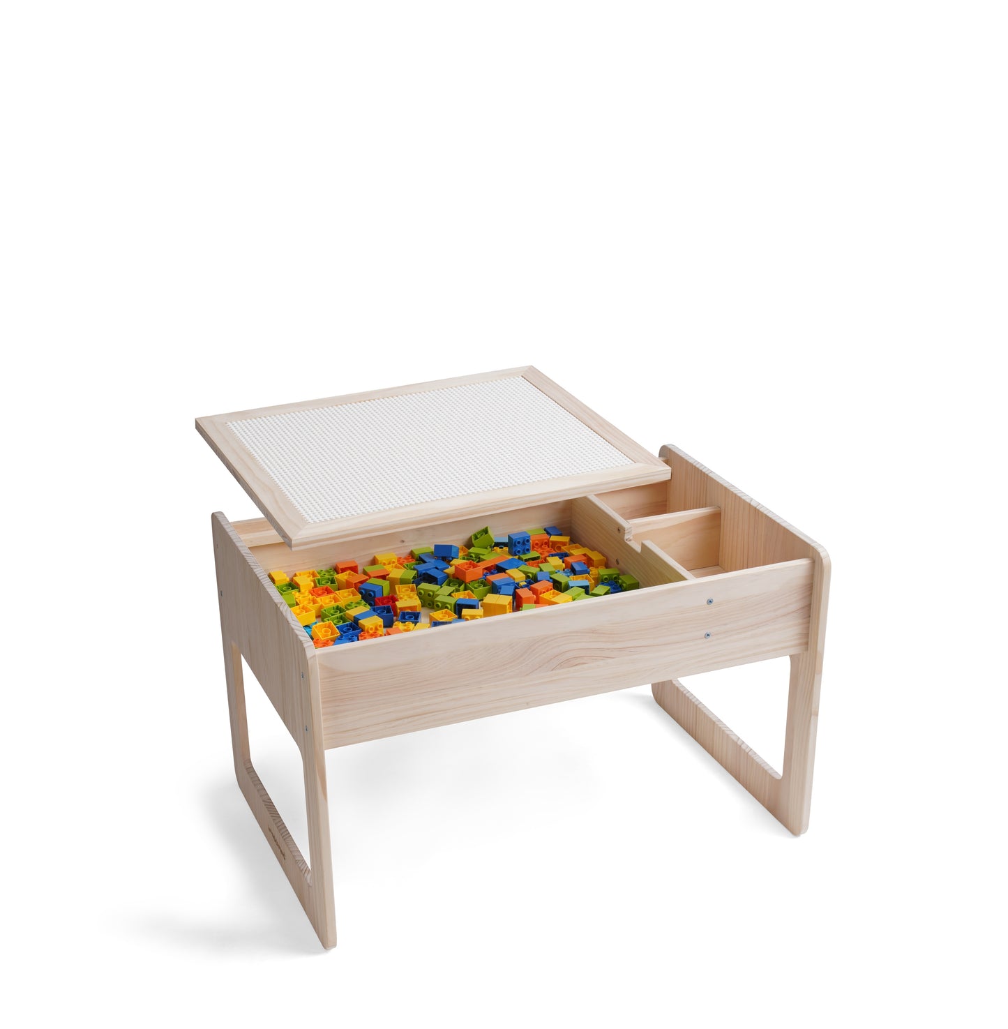 Solid Wood Montessori Play Table with Storage + Chair, Building Blocks & Writing Set - LEGO® and DUPLO® compatible - WonderMind 