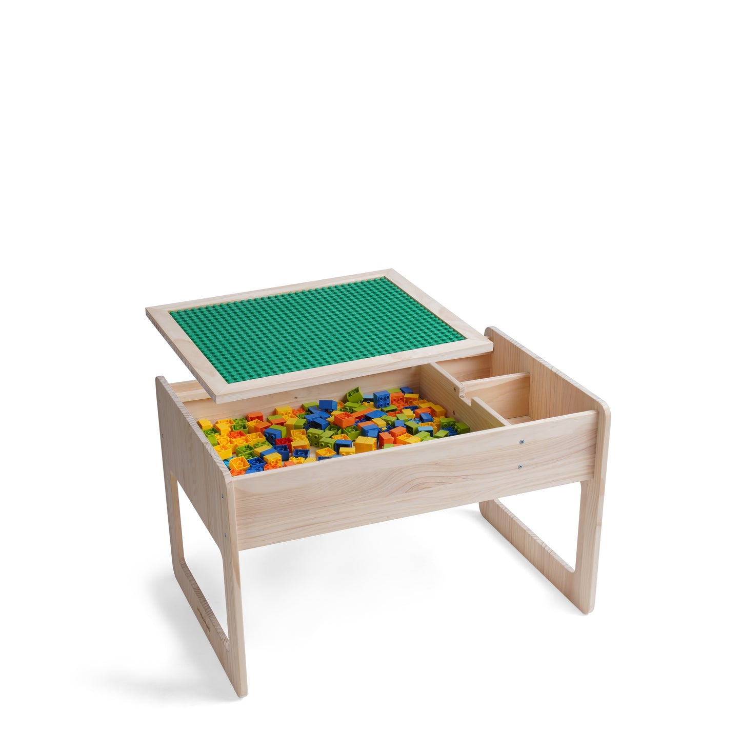 Solid Wood Montessori Play Table with Storage + Chair, Building Blocks & Writing Set - LEGO® and DUPLO® compatible - WonderMind 