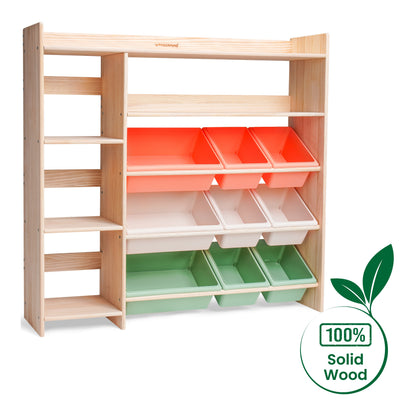 WonderMind Montessori Toy Storage Organizer – Premium Solid Wood Bookshelf & Storage Cabinet for Children
