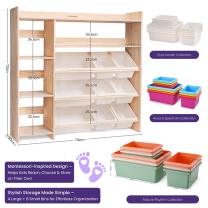 WonderMind Montessori Toy Storage Organizer – Premium Solid Wood Bookshelf & Storage Cabinet for Children
