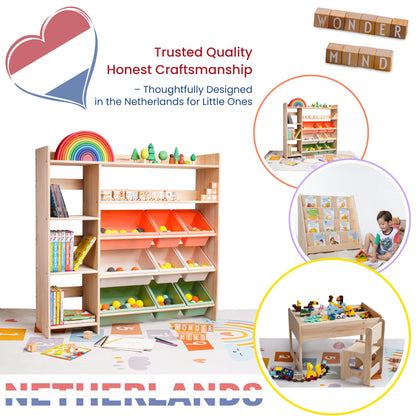 WonderMind Montessori Toy Storage Organizer – Premium Solid Wood Bookshelf & Storage Cabinet for Children
