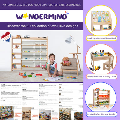 WonderMind Montessori Toy Storage Organizer – Premium Solid Wood Bookshelf & Storage Cabinet for Children