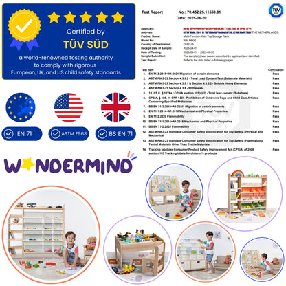 WonderMind Montessori Toy Storage Organizer – Premium Solid Wood Bookshelf & Storage Cabinet for Children